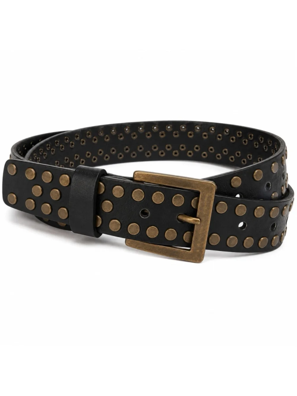 HONEST by Brighton Y2K Rock N Roll Black Leather Belt Brass Color Stud 38